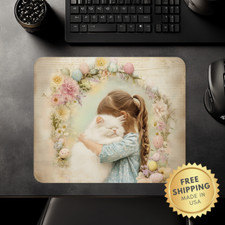 Cute Animal Mouse Pad, Bunny Puppy and Cat Easter Design, 9x8 Inches for Office