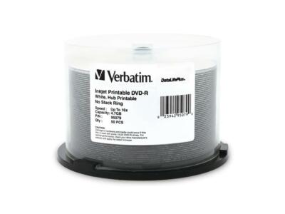 Verbatim 4.7GB 16X DVD-R White Inkjet Printable, Hub Printable 50 Packs Disc Mod