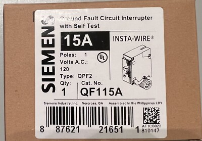 Siemens QF115A Ground Fault Circuit Breaker  15 A  120V  1 Pole, Plug In New