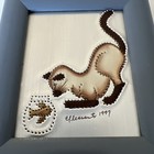 Signed & Dated Metal Art Picture Cat With Fish Bowl. Beautiful 6.5”x5.5”. — photo 3