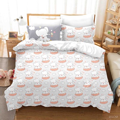 3D Elephant Cloud Cartoon Pattern Quilt Cover Set Bedding Sets Pillowcases Queen