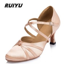 Women Latin Dance Shoes Sports Salsa Jazz Tango Shoes High Heels Satin Pink