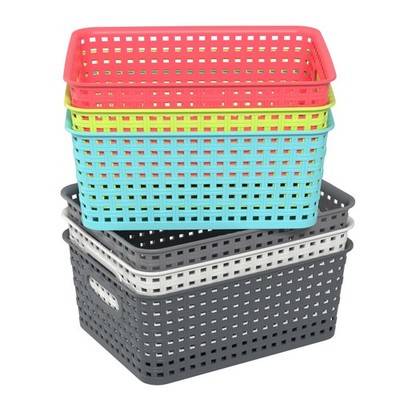 Colour Plastic Pantry Organizer Basket Woven Storage Bins 6 Packs