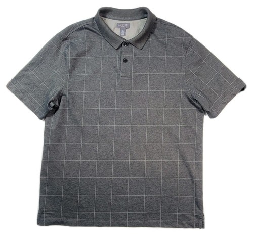 Van Heusen Flex Polo Shirt Mens Medium Gray Windowpane Short Sleeve Casual Golf - Picture 3 of 9