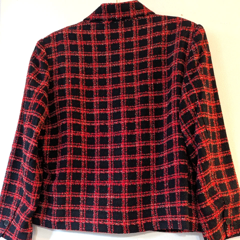 女式红色和黑色格子纽扣西装外套 - XL 码 - Draper's & Damon's — 第 3/4 张图片