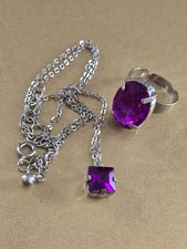 Vintage Halskette und Ring Set - Silberfarbene Halskette und Ring mit Lila