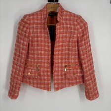 Jones New York Jacket Womens 10 Orange Zest Multi Tweed Zip Pockets Blazer NWT