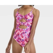 Art Class Girls 8 Pink Painted Garden Floral Cutout One Piece Swimsuit