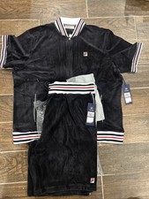 Fila Velour Short Set Jacket  Shorts Size XXL Black New Estudio