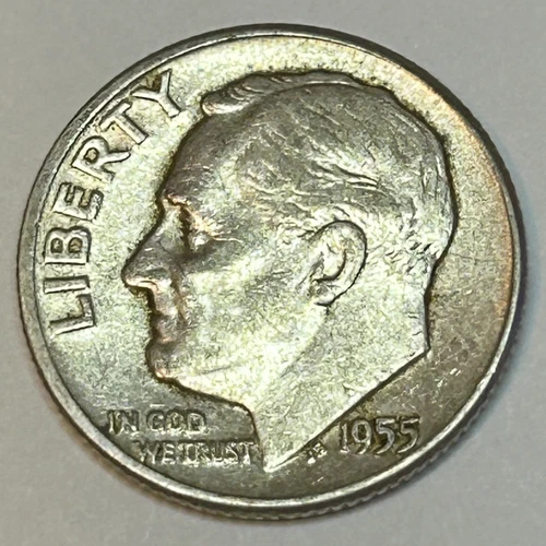 1955-P Roosevelt Dime 90% Silver U.S. 10c Coin Circulated as Pictured - 03