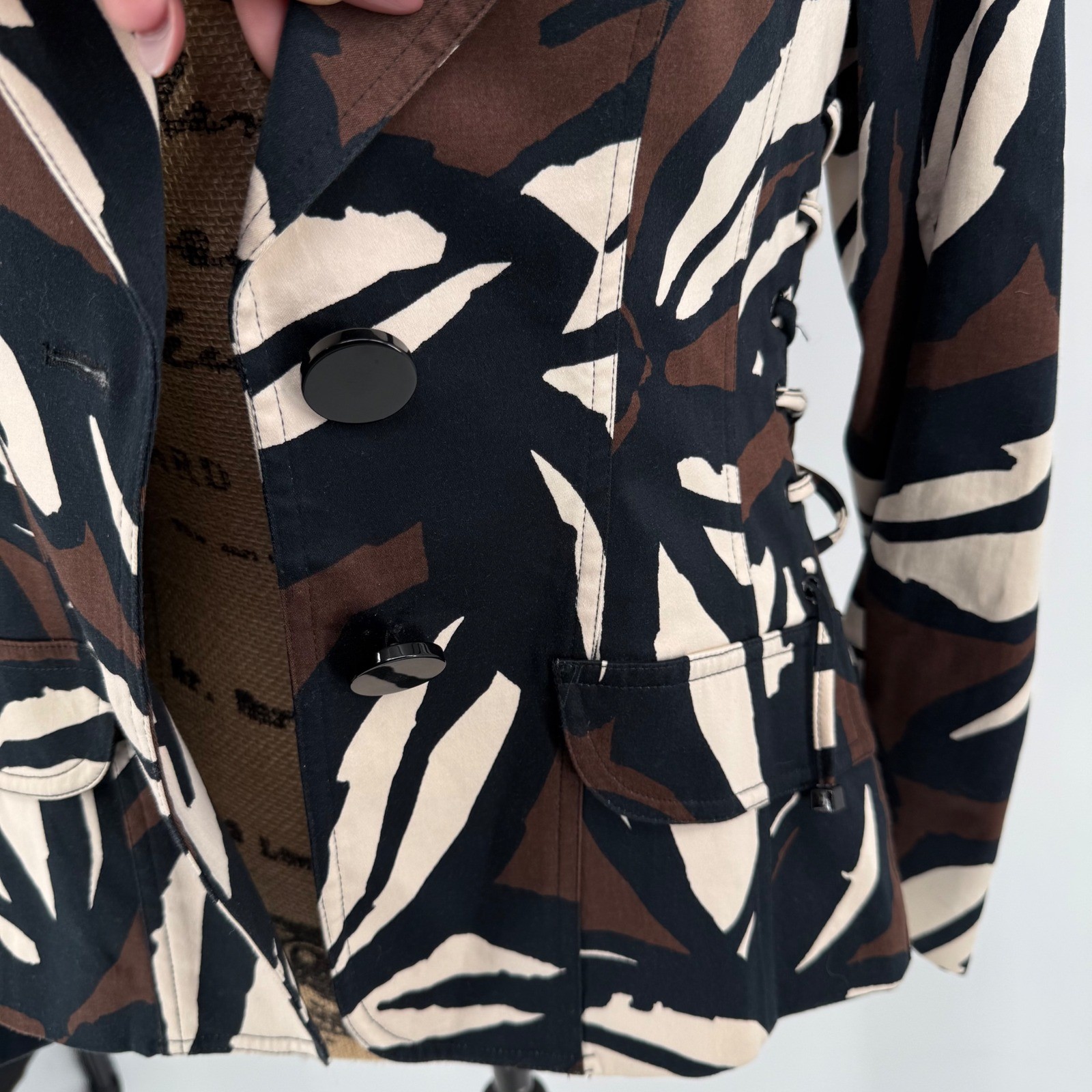 Cache Blazer Jacket Small Abstract Print Fitted S… - image 6