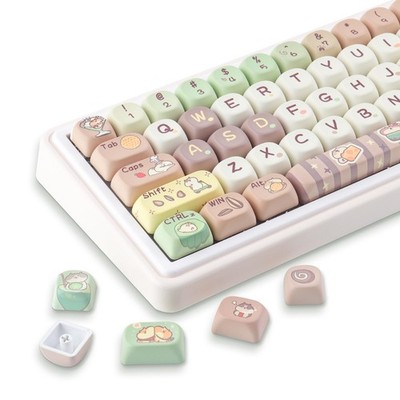 Tsungup PBT Keycaps,Cute MOA Mouse Afternoon Tea Keycaps,130 Keys Gray&Green Cus