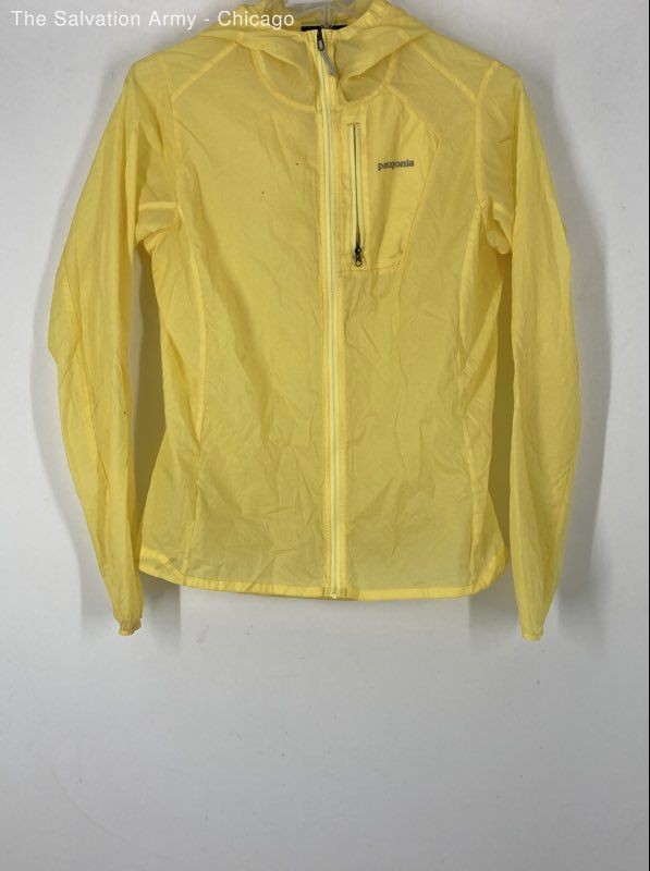 Patagonia Womens Yellow Hooded Long Sleeve Full-Zip Windbreaker Jacket Size S
