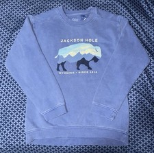New Blue 84 Jackson Hole Wyoming Crewneck Bison Mountain Graphic Size Youth M