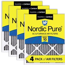 24x24x1 23 3/8x23 3/8 Furnace Air Filters MERV 10 Pleated Plus Carbon 4 Pack