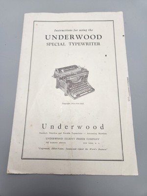 Vintage Underwood Special Typewriter Instructions Manual 1932-1935 Underwood