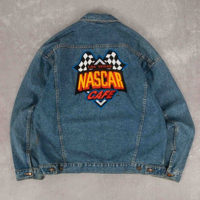 Vintage Nascar Racing Jeansjacke L Herren blau bestickt