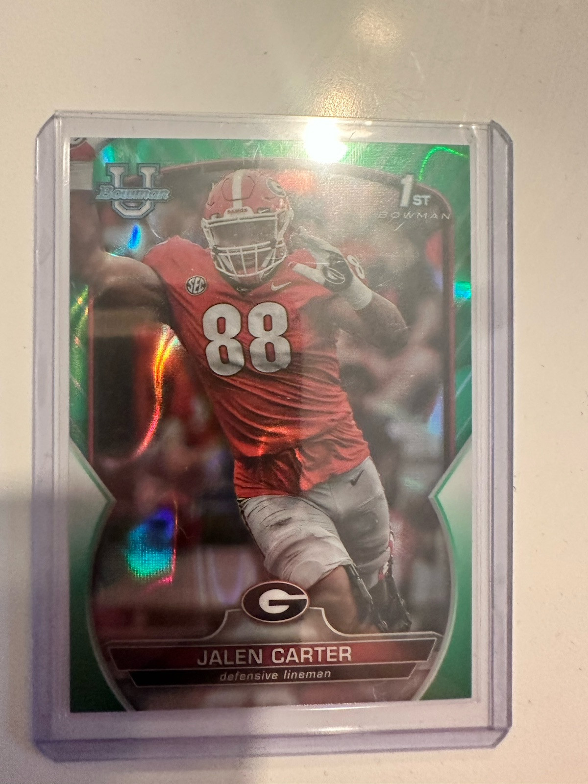 2022 Bowman University 1st Chrome #37 Jalen Carter Green Lava Refractor /99 Rc