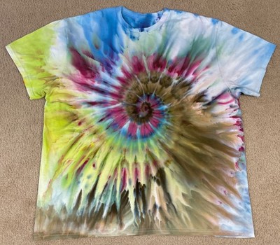 Handmade Ice Tie Dye T-Shirt 2XL Mens Womens Soft Cotton Green Blue Gravity