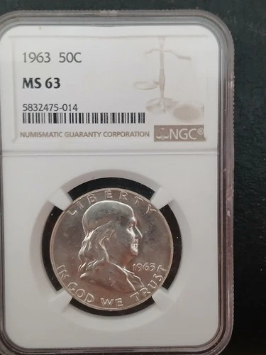 1963 Frankln half dollar MS 63 by NGC