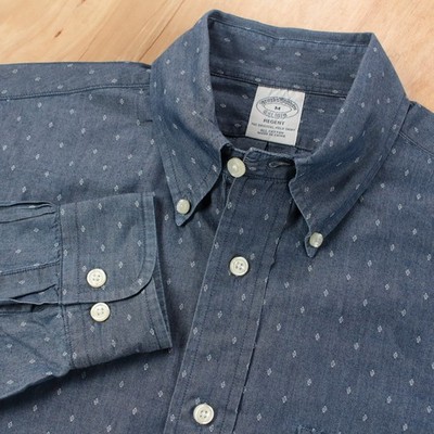 BROOKS BROTHERS men's Regent fit mini diamond print cotton dress shirt MEDIUM