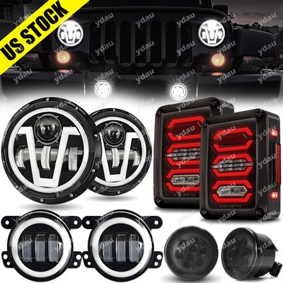 Fit 2007-2018 for Jeep Wrangler JK LED 7'' Halo Headlight Tail Fog Turn Light Kit