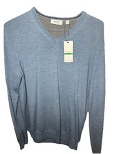 Calvin Klein Men's Italian Merino Wool V-Neck Sweater in light blue Size L