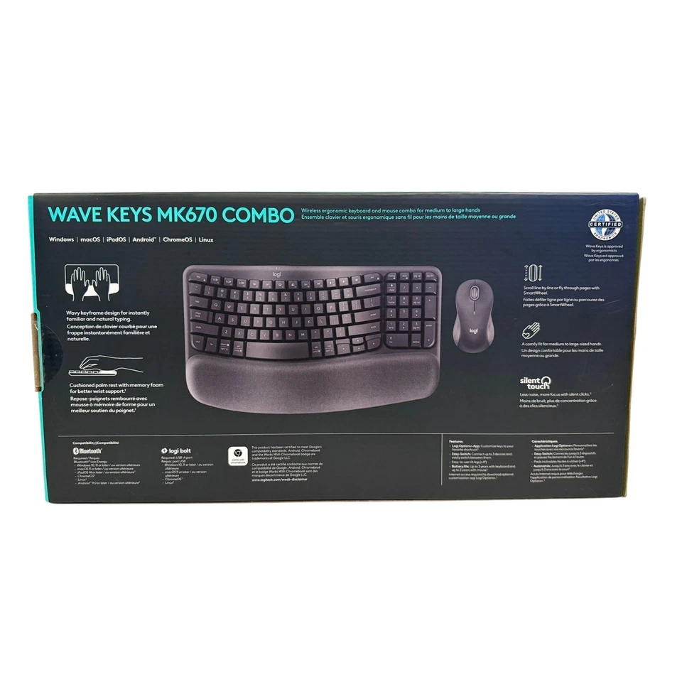 Logitech Wave Keys MK670 Combo Wireless Ergonomic Keyboard w/ Mouse New Sealed - Image 2 of 4