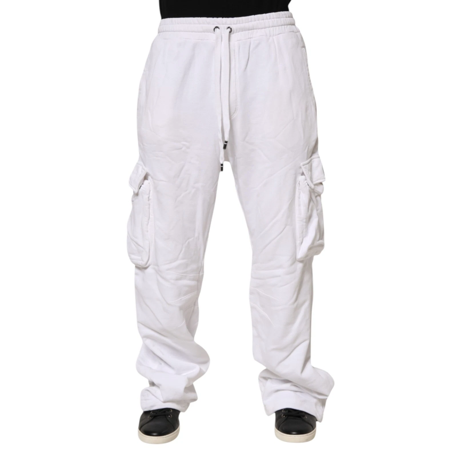 DOLCE & GABBANA Pants White Cotton Cargo Trousers Logo Patch IT48/W34/M 1350usd