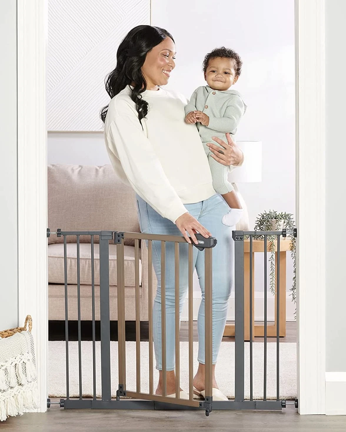 Baby Gate 39" Extra Wide Wood Accent Pressure Mount Ages 6–24 Months