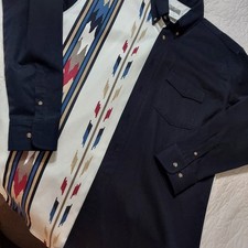 Vintage Express Rider Western Shirt Mens Lg Aztec Print Long Sleeve Cotton 100 