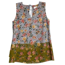 Cabi Womens XS Penelope Mixed Print Stripe Floral Sleeveless Keyhole Tunic Tank