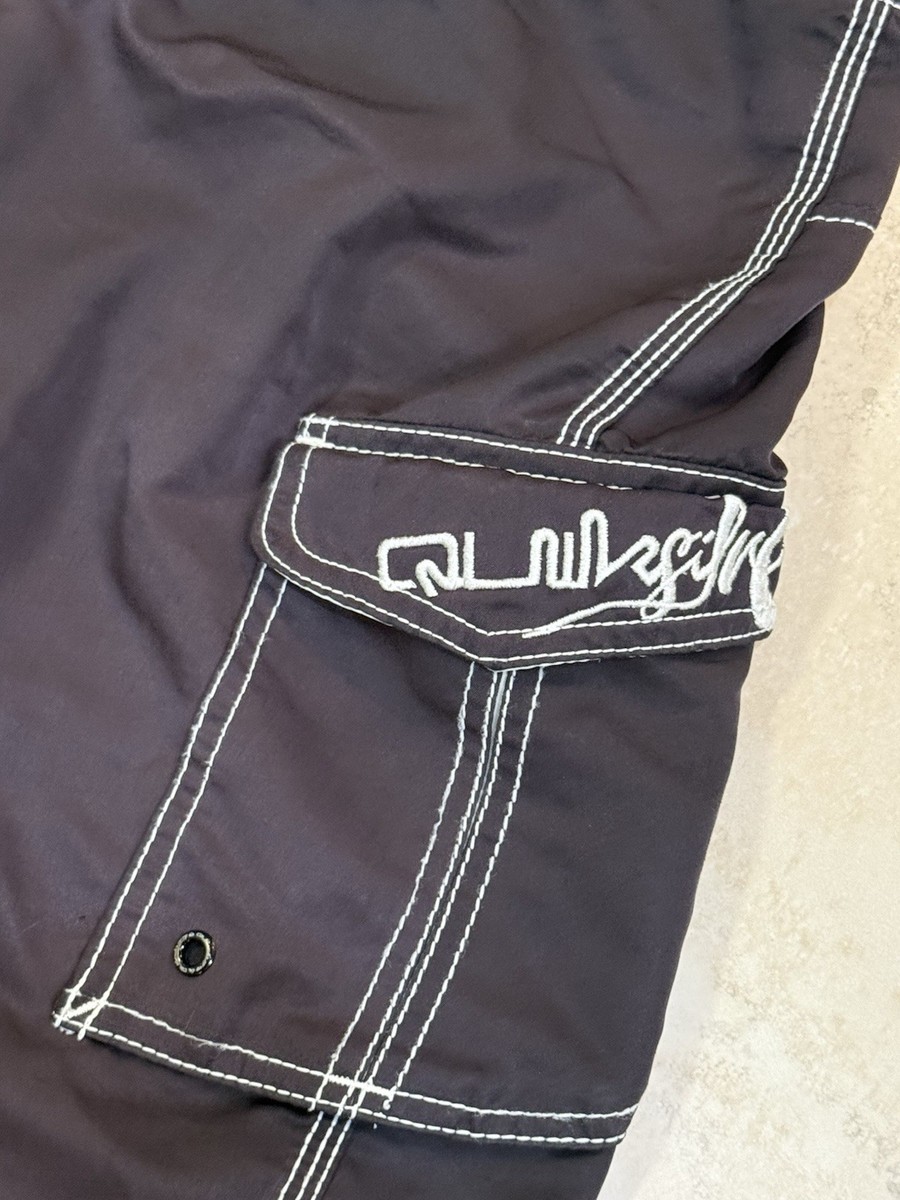 Quiksilver Black Board Shorts With White Embroidery Y2K Sz 30x10