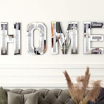 Verspiegelter Diamant HOME Buchstaben Crushed Crystal Spiegel Diamond Wandbild 50x30cm