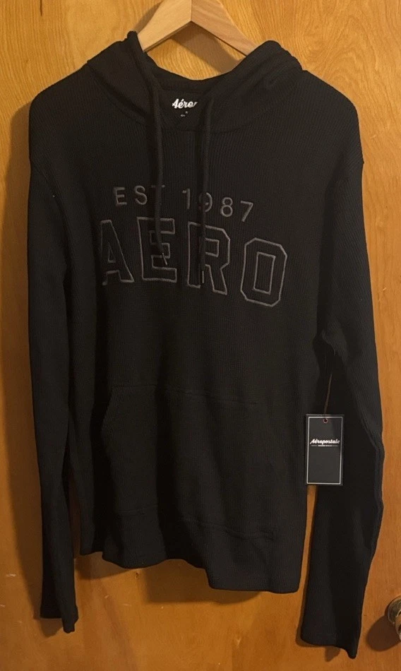 Thermal Hoodie Mens Medium Black Aeropostale