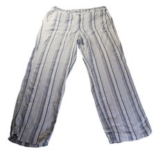 Talbots 100 Linen Wide Leg Pants 14 Striped Resort Lightweight Pockets Coastal