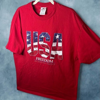 Y2K USA Freedom American Flag Graphic T-Shirt Red Men s XL
