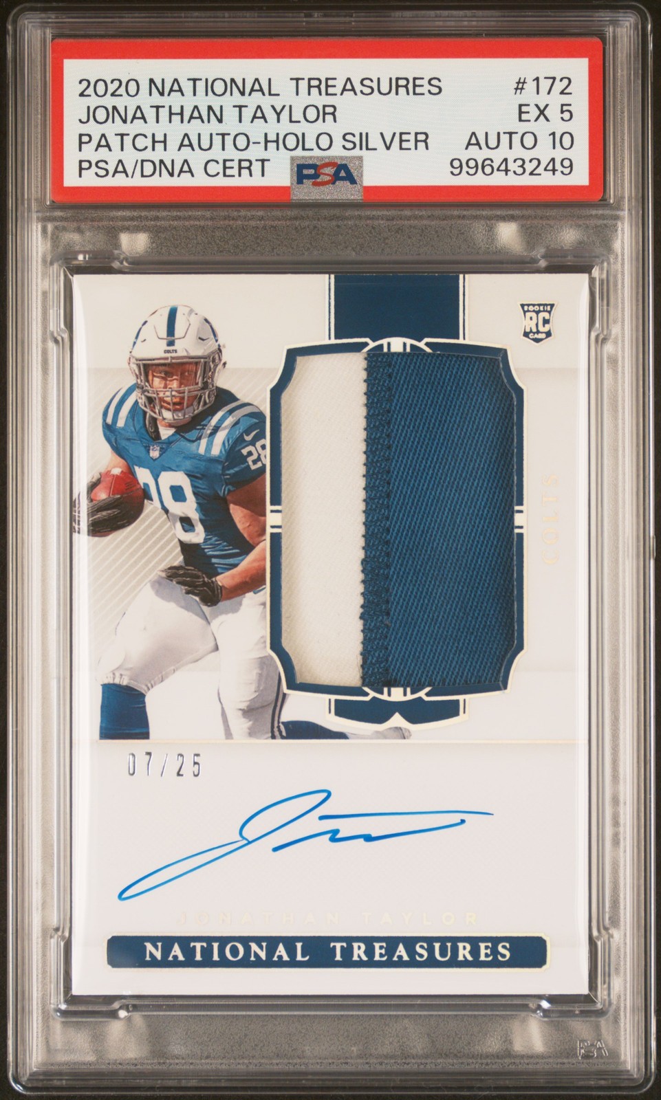 2020 NATIONAL TREASURES #172 JONATHAN TAYLOR ROOKIE RC 7/25 PSA 5 AUTO 10 view 1