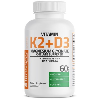 Bronson Vitamin K2+D3 Magnesium Glycinate Supplement, 60 60 Count (Pack of 1)