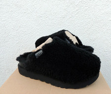 UGG BLACK FUZZ SUGAR WOOL/ FAUX FUR FLUFF SLIDE SLIPPERS, US 9/ EUR 40 NEW