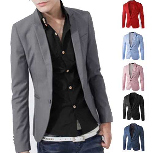 Herren ein Knopf Blazer Slim Formelle Business Anzug Jacke Freizeit Top Mante ① - Bild 1 von 20