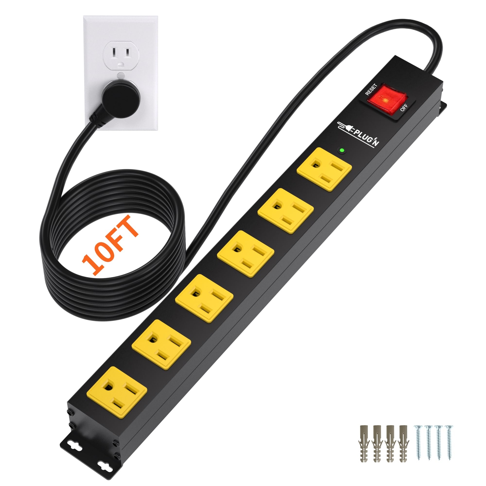 Power Strip 2700J Surge Protector Heavy Duty Power Strips with 10FT Long Cord...