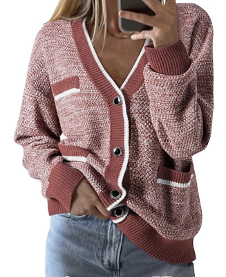 Womens Dokotoo Pink Button Up V Neck Cardigan Sweater Sz M Casual
