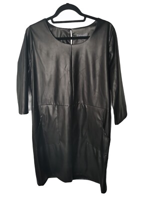 PRINCIPLES Black Faux Leather Shift Dress Size 8 Sexy Soft Pockets New