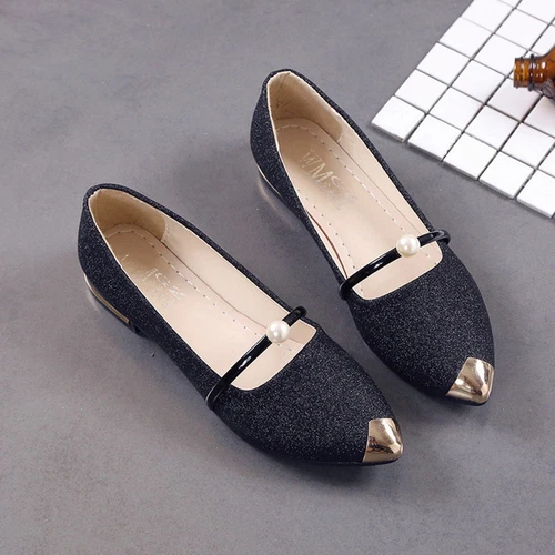 Vintage Fashion Women Pointed Toe Bling Single Shoes Casual Low Heel Flat Shoes - Picture 1 of 18