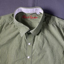 Robert Graham Shirt Mens XL Preppy Button Up Flip Cuff Green Casual Shirt