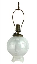 Translucent White Glass Orb Boudoir Lamp Night Light Floral Floral Brass 11"