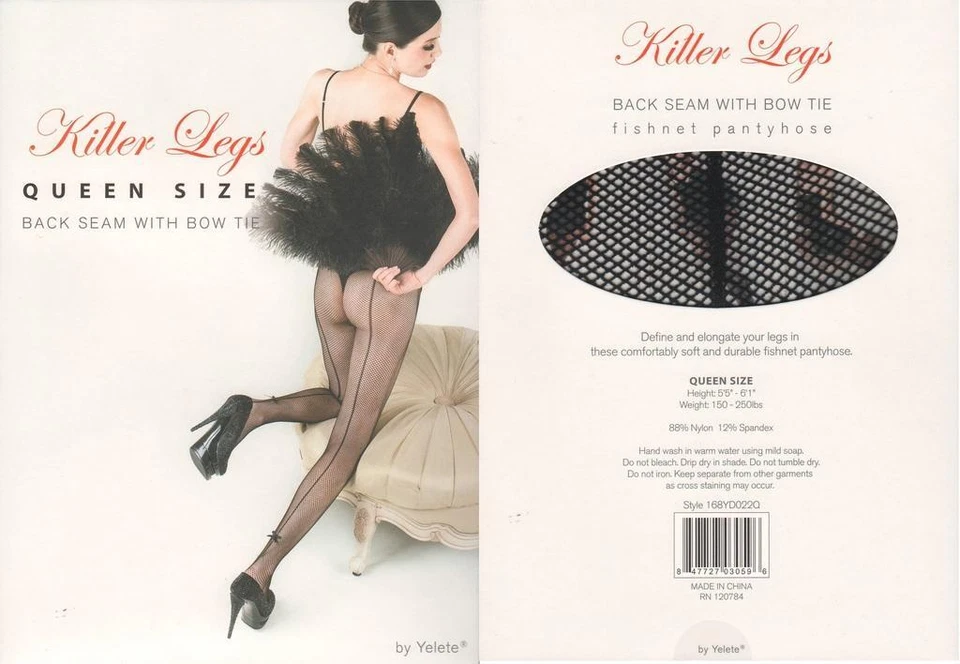 Pantimedias de red Killer Legs talla grande costura trasera pajarita negra, Queen 168YD022Q Foto 4 de 4