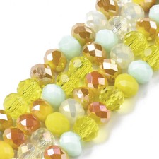 20Strands Faceted Rondelle Yellow Mixed Electroplate Glass Beads Strands 6x5mm