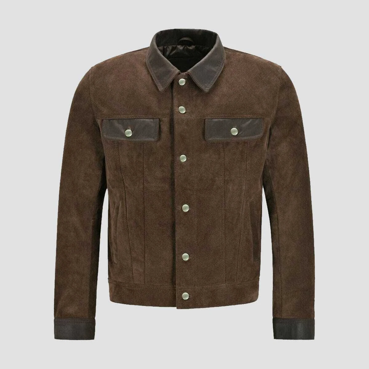 Mens Vintage Brown Trucker Jacket Real Soft Suede Leather Denim Style Biker Coat